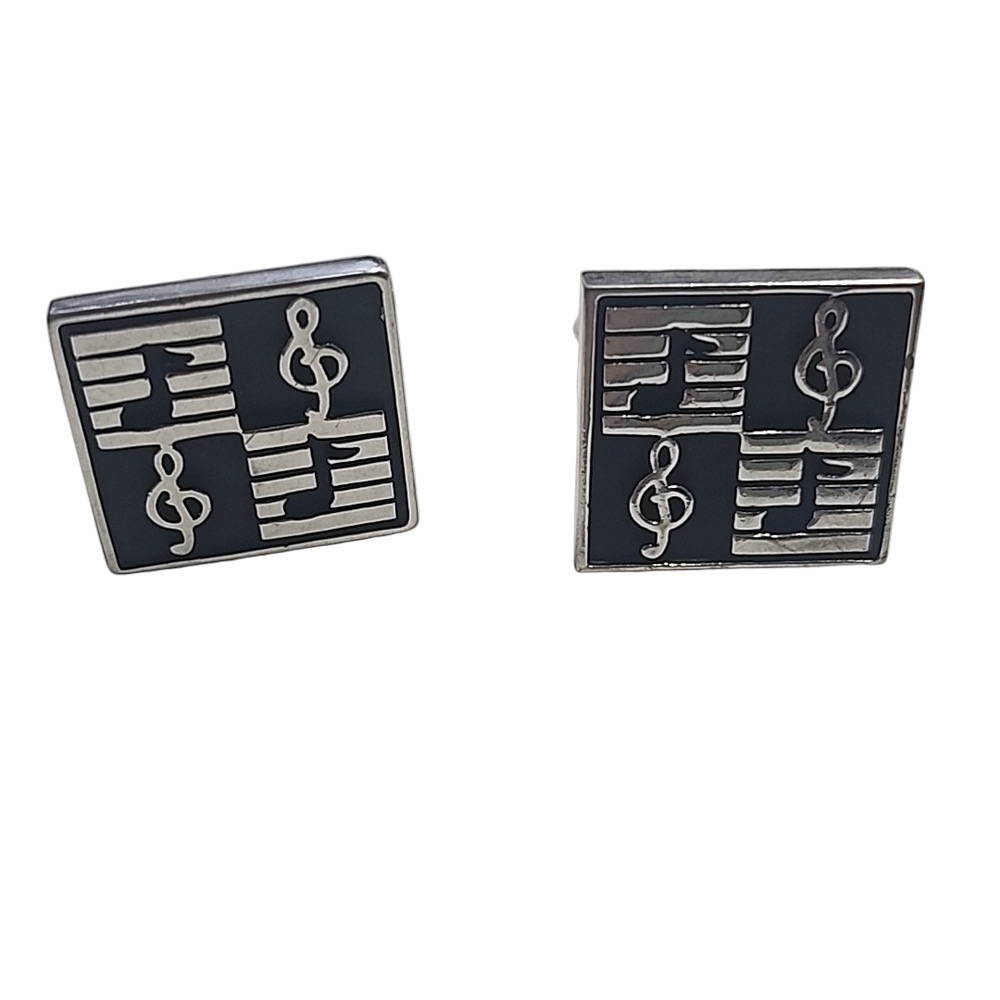 1970's Swank Art Deco "music Notes Clefs" Stylish silver Tone Cuff Links